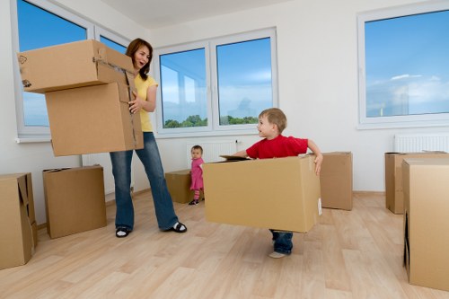 Prepared office boxes and furniture ready for a Chelsea move